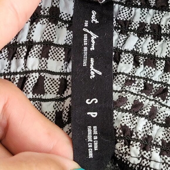 Out From Under Urban Outfitters Izzy Shorts Romper Gingham Black Gray SM READ - Picture 4 of 4